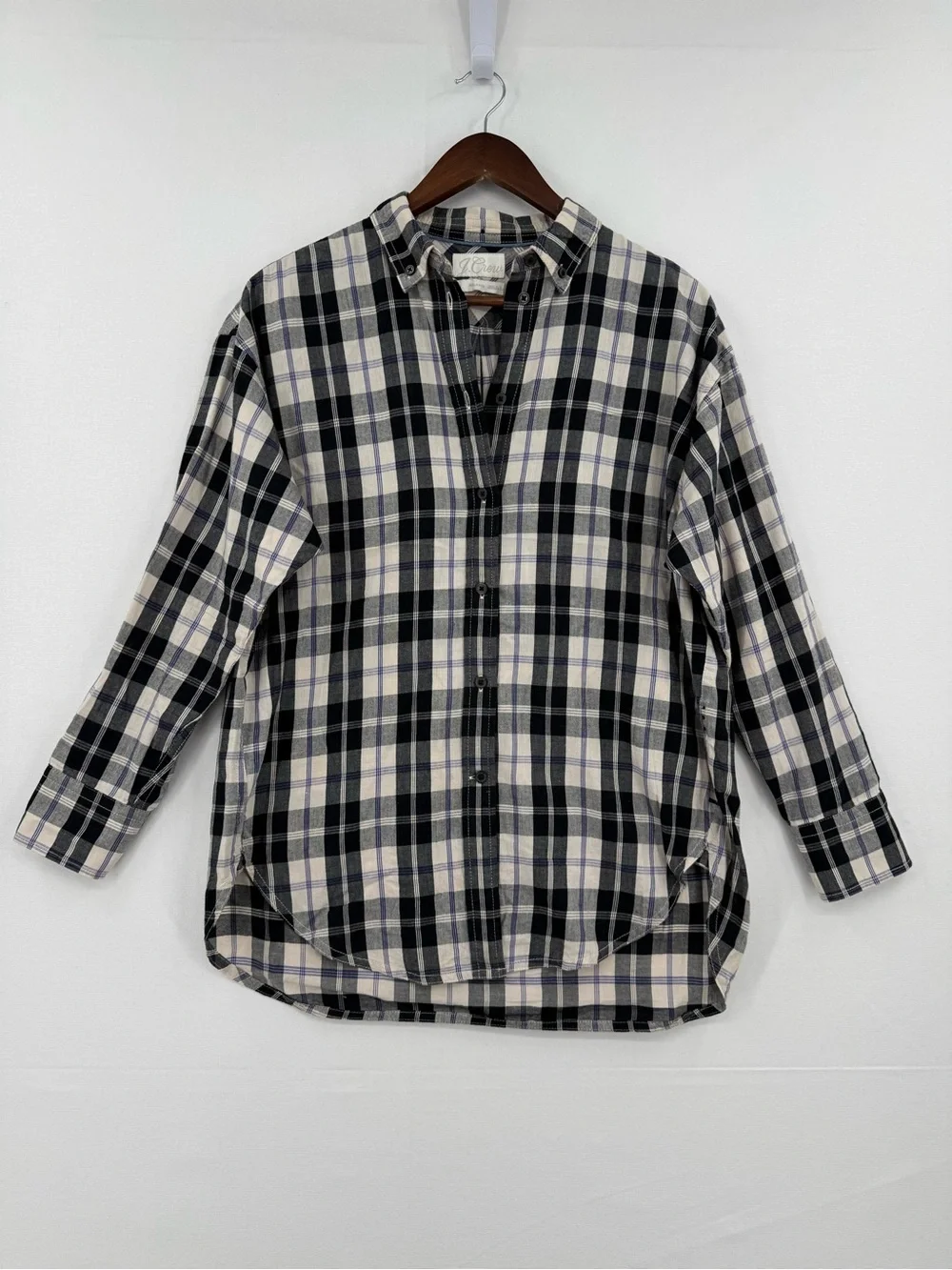J. Crew Plaid Button Down Shirt Women’s Size 4 Black Blue Cream Cotton